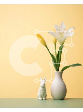 Intra Συλλεκτικό Ξύλινο Παζλ Plywood  4mm - Λευκό βάζο με κουνέλια και κρίνους Σε Ξύλινο Κουτί - Διαστάσεις: 10x10 cm – 25 κομμάτια