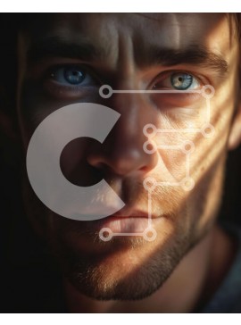 Intra Συλλεκτικό Ξύλινο Παζλ Plywood  4mm - Σοβαρό πορτρέτο ενός άνδρα με μπλε μάτια Σε Ξύλινο Κουτί - Διαστάσεις Puzzle: 10x10 cm – 25 κομμάτια