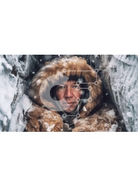 Intra Συλλεκτικό Ξύλινο Παζλ Plywood  4mm - Σοβαρός άνδρας με γούνινο παλτό και καπέλο που στέκεται στο χιονισμένο τοπίο Σε Ξύλινο Κουτί - Διαστάσεις Puzzle: 10x10 cm – 25 κομμάτια