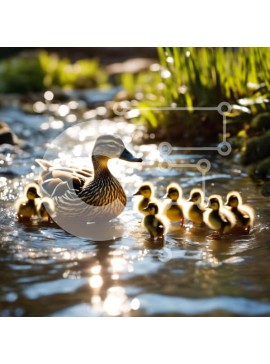 Intra Συλλεκτικό Ξύλινο Παζλ Plywood  4mm - Μητέρα πάπια και παπάκια που κολυμπούν σε ένα ποτάμι Σε Ξύλινο Κουτί - Διαστάσεις: 10x10 cm – 25 κομμάτια