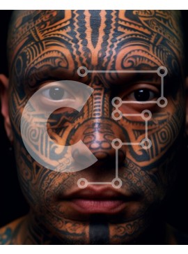 Intra Συλλεκτικό Ξύλινο Παζλ Plywood  4mm - Πορτρέτο ενός άνδρα με πρόσωπο με τατουάζ Σε Ξύλινο Κουτί - Διαστάσεις Puzzle: 10x10 cm – 25 κομμάτια