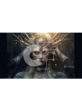 Intra Συλλεκτικό Ξύλινο Παζλ Plywood  4mm - Μαγευτική εικόνα μιας γυναίκας με ένα ρέον φόρεμα και στέμμα από κέρατο σε ένα μαγικό δάσος Σε Ξύλινο Κουτί - Διαστάσεις Puzzle: 10x10 cm – 25 κομμάτια