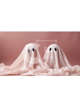 Intra Συλλεκτικό Ξύλινο Παζλ Plywood  4mm - Φανταστικές φιγούρες με λευκά κοστούμια φαντασμάτων σε ροζ φόντο Σε Ξύλινο Κουτί - Διαστάσεις Puzzle: 10x10 cm – 25 κομμάτια