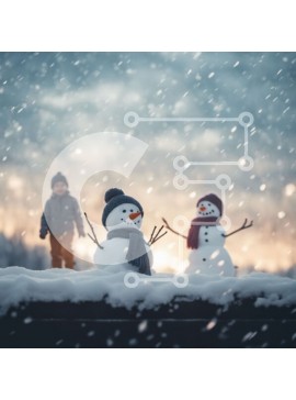 Intra Συλλεκτικό Ξύλινο Παζλ Plywood  4mm - Δύο χιονάνθρωποι σε ένα χιονισμένο τοπίο με ένα παιδί Σε Ξύλινο Κουτί - Διαστάσεις Puzzle: 10x10 cm – 25 κομμάτια