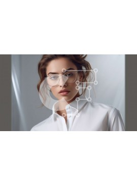 Intra Συλλεκτικό Ξύλινο Παζλ Plywood  4mm - Πανέμορφη γυναίκα με γυαλιά και λευκό πουκάμισο ποζάρει για την κάμερα Σε Ξύλινο Κουτί - Διαστάσεις Puzzle: 10x10 cm – 25 κομμάτια