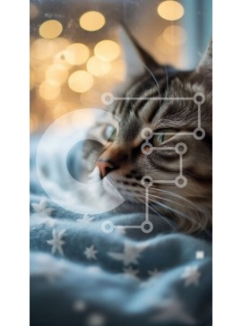 Σετ των 2 Intra Συλλεκτικό Ξύλινο Παζλ Plywood  4mm - Χαριτωμένη εικόνα μιας ριγέ γάτας σε μια μπλε κουβέρτα Σε Ξύλινο Κουτί - Διαστάσεις: 10x10 cm – 25 κομμάτια