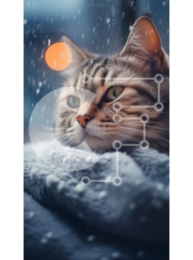 Σετ των 2 Intra Συλλεκτικό Ξύλινο Παζλ Plywood  4mm - Άνετη εικόνα μιας γάτας που χαλαρώνει δίπλα στο παράθυρο με χιονοπτώσεις Σε Ξύλινο Κουτί - Διαστάσεις: 10x10 cm – 25 κομμάτια