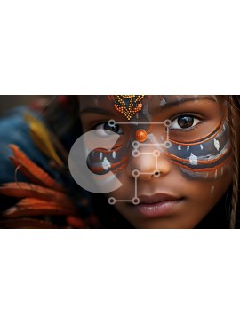 Intra Συλλεκτικό Ξύλινο Παζλ Plywood  4mm - Όμορφο πορτρέτο ενός νεαρού κοριτσιού με περίπλοκη μπογιά προσώπου και πολύχρωμο φτερωτό κάλυμμα κεφαλής Σε Ξύλινο Κουτί - Διαστάσεις Puzzle: 10x10 cm – 25 κομμάτια