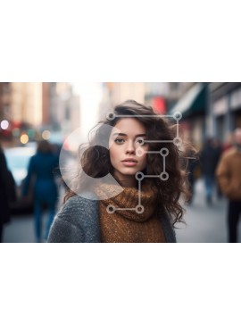 Intra Συλλεκτικό Ξύλινο Παζλ Plywood  4mm - Κομψή νεαρή γυναίκα που στέκεται σε έναν πολυσύχναστο δρόμο της πόλης Σε Ξύλινο Κουτί - Διαστάσεις Puzzle: 10x10 cm – 25 κομμάτια