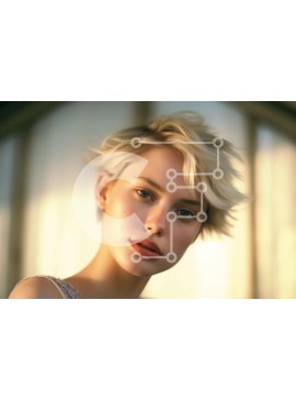 Intra Συλλεκτικό Ξύλινο Παζλ Plywood  4mm - Όμορφη εικόνα μιας ξανθιάς γυναίκας με λευκό φόρεμα που στέκεται μπροστά από ένα ηλιόλουστο παράθυρο Σε Ξύλινο Κουτί - Διαστάσεις Puzzle: 10x10 cm – 25 κομμάτια