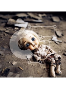 Intra Συλλεκτικό Ξύλινο Παζλ Plywood  4mm - Απόκοσμη εικόνα μιας κούκλας στο πάτωμα σε ένα εγκαταλελειμμένο δωμάτιο Σε Ξύλινο Κουτί - Διαστάσεις Puzzle: 10x10 cm – 25 κομμάτια