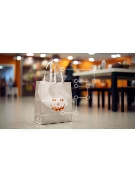 Intra Συλλεκτικό Ξύλινο Παζλ Plywood  4mm - Τσάντα αγορών με θέμα το Halloween σε ένα εστιατόριο Σε Ξύλινο Κουτί - Διαστάσεις Puzzle: 10x10 cm – 25 κομμάτια