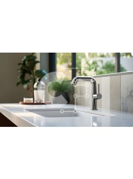 Intra Συλλεκτικό Ξύλινο Παζλ Plywood  4mm - Μοντέρνος νεροχύτης μπάνιου με λευκό πάγκο και βρύση χρωμίου Σε Ξύλινο Κουτί - Διαστάσεις Puzzle: 10x10 cm – 25 κομμάτια