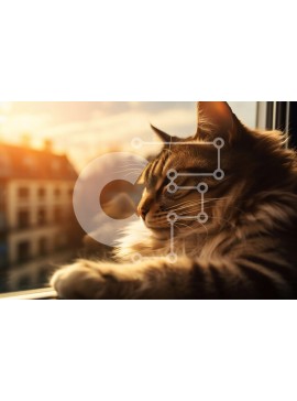 Σετ των 2 Intra Συλλεκτικό Ξύλινο Παζλ Plywood  4mm - Όμορφη εικόνα μιας χνουδωτής γάτας που απολαμβάνει το ηλιοβασίλεμα Σε Ξύλινο Κουτί - Διαστάσεις: 10x10 cm – 25 κομμάτια