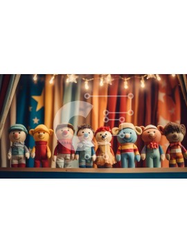 Intra Συλλεκτικό Ξύλινο Παζλ Plywood  4mm - Ομάδα γεμιστά ζώα σε ένα τραπέζι με κουρτίνες Σε Ξύλινο Κουτί - Διαστάσεις Puzzle: 10x10 cm – 25 κομμάτια