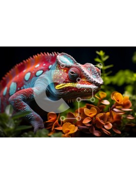 Σετ των 2 Intra Συλλεκτικό Ξύλινο Παζλ Plywood  4mm - Πολύχρωμος χαμαιλέοντας σε ένα κλαδί με φύλλα και λουλούδια Σε Ξύλινο Κουτί - Διαστάσεις: 10x10 cm – 25 κομμάτια