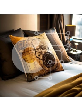 Intra Συλλεκτικό Ξύλινο Παζλ Plywood  4mm - Κίτρινο μαξιλάρι κάμερας σε ένα ασπρόμαυρο ριγέ κρεβάτι Comforter Σε Ξύλινο Κουτί - Διαστάσεις Puzzle: 10x10 cm – 25 κομμάτια