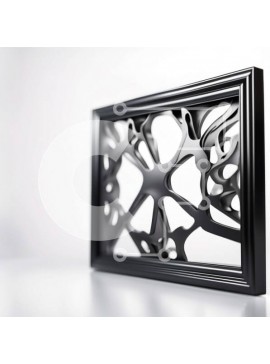 Intra Συλλεκτικό Ξύλινο Παζλ Plywood  4mm - Περίπλοκα σκαλίσματα σε μαύρο πλαίσιο που κρέμονται σε λευκό τοίχο Σε Ξύλινο Κουτί - Διαστάσεις Puzzle: 10x10 cm – 25 κομμάτια