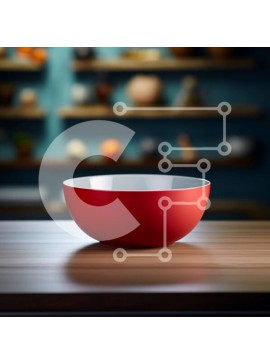 Intra Συλλεκτικό Ξύλινο Παζλ Plywood  4mm - Κόκκινο μπολ σε ξύλινο τραπέζι με διάφορα είδη Σε Ξύλινο Κουτί - Διαστάσεις Puzzle: 10x10 cm – 25 κομμάτια