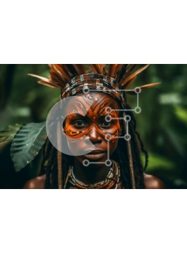 Intra Συλλεκτικό Ξύλινο Παζλ Plywood  4mm - Εκπληκτική εικόνα μιας γυναίκας με φυλετική βαφή προσώπου και φτερά στα μαλλιά της Σε Ξύλινο Κουτί - Διαστάσεις Puzzle: 10x10 cm – 25 κομμάτια