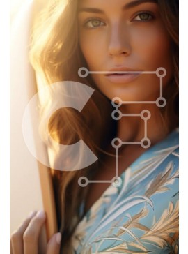 Intra Συλλεκτικό Ξύλινο Παζλ Plywood  4mm - Εκπληκτική εικόνα μιας γυναίκας με σπαστά καστανά μαλλιά και σανίδα του σερφ Σε Ξύλινο Κουτί - Διαστάσεις Puzzle: 10x10 cm – 25 κομμάτια