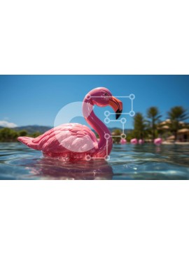 Intra Συλλεκτικό Ξύλινο Παζλ Plywood  4mm - Όμορφη εικόνα ενός ροζ φλαμίνγκο σε μια πισίνα με καταγάλανα νερά και φοίνικες Σε Ξύλινο Κουτί - Διαστάσεις Puzzle: 10x10 cm – 25 κομμάτια