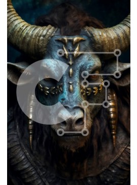 Σετ των 2 Intra Συλλεκτικό Ξύλινο Παζλ Plywood  4mm - Περίπλοκο κεφάλι ταύρου με λαμπερά μάτια: κοντινό πλάνο Σε Ξύλινο Κουτί - Διαστάσεις: 10x10 cm – 25 κομμάτια