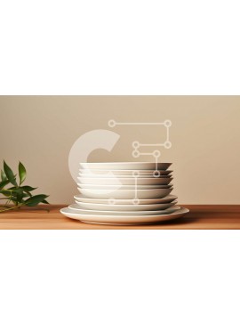 Intra Συλλεκτικό Ξύλινο Παζλ Plywood  4mm - Στοίβα από λευκά πιάτα και μπολ σε ξύλινο τραπέζι Σε Ξύλινο Κουτί - Διαστάσεις Puzzle: 10x10 cm – 25 κομμάτια