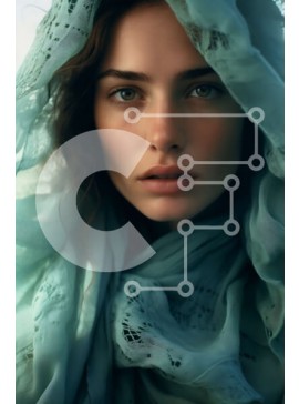 Intra Συλλεκτικό Ξύλινο Παζλ Plywood  4mm - Εκπληκτικό πορτρέτο μιας γυναίκας με μπλε κασκόλ και σγουρά καστανά μαλλιά Σε Ξύλινο Κουτί - Διαστάσεις Puzzle: 10x10 cm – 25 κομμάτια