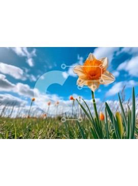 Intra Συλλεκτικό Ξύλινο Παζλ Plywood  4mm - Όμορφη εικόνα των Νάρκισσων σε πλήρη άνθιση κάτω από τον καθαρό μπλε ουρανό Σε Ξύλινο Κουτί - Διαστάσεις: 10x10 cm – 25 κομμάτια