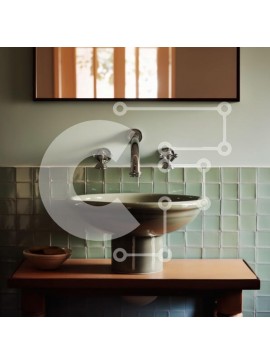 Intra Συλλεκτικό Ξύλινο Παζλ Plywood  4mm - Κομψός νιπτήρας μπάνιου με πράσινο πλακάκι τοίχο και καθρέφτη Σε Ξύλινο Κουτί - Διαστάσεις Puzzle: 10x10 cm – 25 κομμάτια