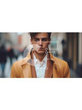 Intra Συλλεκτικό Ξύλινο Παζλ Plywood  4mm - Σοβαρός νεαρός άνδρας με δερμάτινο μπουφάν και λευκό πουκάμισο στο City Street Σε Ξύλινο Κουτί - Διαστάσεις Puzzle: 10x10 cm – 25 κομμάτια