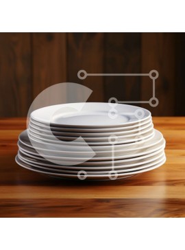 Σετ των 2 Intra Συλλεκτικό Ξύλινο Παζλ Plywood  4mm - Καθαρή και οργανωμένη στοίβα από λευκά πιάτα σε ένα ξύλινο τραπέζι Σε Ξύλινο Κουτί - Διαστάσεις: 10x10 cm – 25 κομμάτια