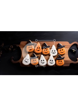 Σετ των 2 Intra Συλλεκτικό Ξύλινο Παζλ Plywood  4mm - Μπισκότα με θέμα το Halloween σε ξύλινη σανίδα κοπής Σε Ξύλινο Κουτί - Διαστάσεις: 10x10 cm – 25 κομμάτια