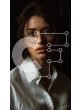 Intra Συλλεκτικό Ξύλινο Παζλ Plywood  4mm - Πορτρέτο μιας γυναίκας που φοράει γυαλιά και ένα λευκό πουκάμισο Σε Ξύλινο Κουτί - Διαστάσεις Puzzle: 10x10 cm – 25 κομμάτια