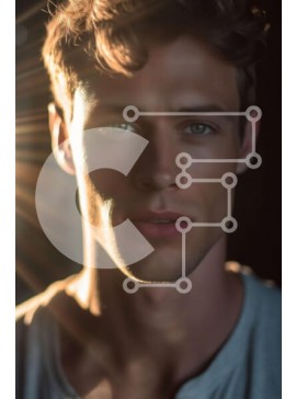 Intra Συλλεκτικό Ξύλινο Παζλ Plywood  4mm - Σοβαρός νεαρός άνδρας με μπλε μάτια και ανοιχτό καστανά μαλλιά Σε Ξύλινο Κουτί - Διαστάσεις Puzzle: 10x10 cm – 25 κομμάτια