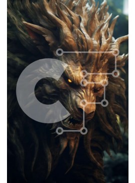 Intra Συλλεκτικό Ξύλινο Παζλ Plywood  4mm - Εικόνα τρόμου του προσώπου ενός λυκάνθρωπου με αιχμηρούς κυνόδοντες και λαμπερά κόκκινα μάτια Σε Ξύλινο Κουτί - Διαστάσεις Puzzle: 10x10 cm – 25 κομμάτια