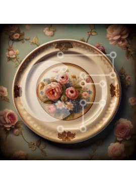 Intra Συλλεκτικό Ξύλινο Παζλ Plywood  4mm - Όμορφο πιάτο Vintage στυλ με Floral σχέδιο Σε Ξύλινο Κουτί - Διαστάσεις Puzzle: 10x10 cm – 25 κομμάτια