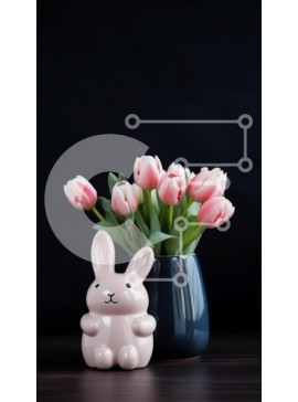 Σετ των 2 Intra Συλλεκτικό Ξύλινο Παζλ Plywood  4mm - Ροζ λαγουδάκι με τουλίπες και πράσινο Σε Ξύλινο Κουτί - Διαστάσεις: 10x10 cm – 25 κομμάτια