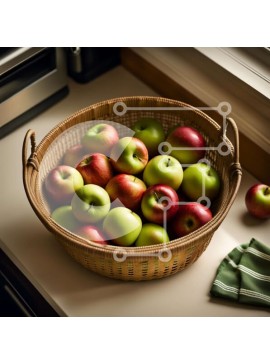 Σετ των 2 Intra Συλλεκτικό Ξύλινο Παζλ Plywood  4mm - Όμορφη εικόνα των μήλων σε ένα ψάθινο καλάθι Σε Ξύλινο Κουτί - Διαστάσεις: 10x10 cm – 25 κομμάτια