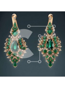 Σετ των 2 Intra Συλλεκτικό Ξύλινο Παζλ Plywood  4mm - Εκπληκτικά σκουλαρίκια από σμαράγδι και διαμάντια σε κίτρινο χρυσό Σε Ξύλινο Κουτί - Διαστάσεις: 10x10 cm – 25 κομμάτια