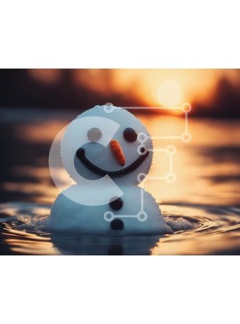 Intra Συλλεκτικό Ξύλινο Παζλ Plywood  4mm - Χαμογελαστός χιονάνθρωπος στο νερό ηλιοβασιλέματος Σε Ξύλινο Κουτί - Διαστάσεις Puzzle: 10x10 cm – 25 κομμάτια