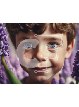 Intra Συλλεκτικό Ξύλινο Παζλ Plywood  4mm - Νεαρό αγόρι στο πορφυρό πεδίο λουλουδιών που χαμογελά Σε Ξύλινο Κουτί - Διαστάσεις Puzzle: 10x10 cm – 25 κομμάτια