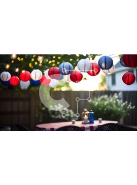 Intra Συλλεκτικό Ξύλινο Παζλ Plywood  4mm - Τραπεζαρία εξωτερικού χώρου Patriotic με χάρτινα φανάρια Σε Ξύλινο Κουτί - Διαστάσεις Puzzle: 10x10 cm – 25 κομμάτια