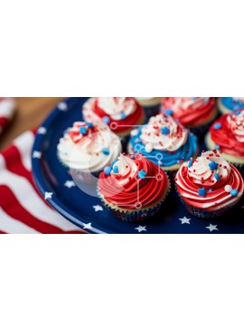 Σετ των 2 Intra Συλλεκτικό Ξύλινο Παζλ Plywood  4mm - Cupcakes με αμερικανική σημαία με κόκκινο, λευκό και μπλε γλάσο Σε Ξύλινο Κουτί - Διαστάσεις: 10x10 cm – 25 κομμάτια