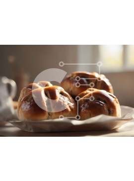 Σετ των 2 Intra Συλλεκτικό Ξύλινο Παζλ Plywood  4mm - Φρεσκοψημένα ψωμάκια ζεστού σταυρού σε ένα πιάτο δίπλα στο παράθυρο Σε Ξύλινο Κουτί - Διαστάσεις: 10x10 cm – 25 κομμάτια