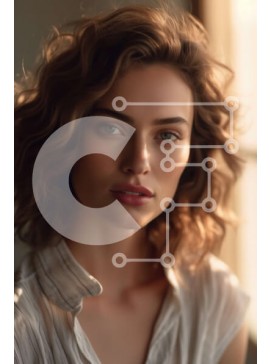 Intra Συλλεκτικό Ξύλινο Παζλ Plywood  4mm - Σοβαρό πορτρέτο μιας γυναίκας με σγουρά καστανά μαλλιά και καστανά μάτια Σε Ξύλινο Κουτί - Διαστάσεις Puzzle: 10x10 cm – 25 κομμάτια