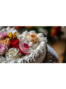 Σετ των 2 Intra Συλλεκτικό Ξύλινο Παζλ Plywood  4mm - Κέικ σε σχήμα καρδιάς με πολύχρωμα τριαντάφυλλα σε ασημένια πιατέλα Σε Ξύλινο Κουτί - Διαστάσεις: 10x10 cm – 25 κομμάτια