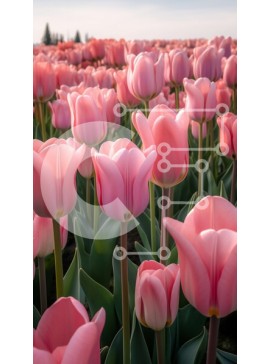 Intra Συλλεκτικό Ξύλινο Παζλ Plywood  4mm - Εκπληκτική εικόνα ενός χωραφιού με ροζ τουλίπες σε πλήρη άνθιση την άνοιξη Σε Ξύλινο Κουτί - Διαστάσεις Puzzle: 10x10 cm – 25 κομμάτια