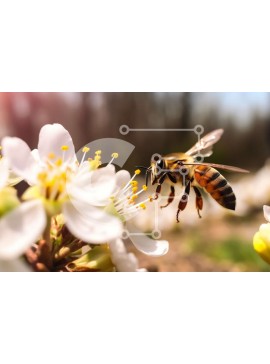 Intra Συλλεκτικό Ξύλινο Παζλ Plywood  4mm - Κοντινή εικόνα της μέλισσας με γύρη σε καλάθια γύρης και λευκό λουλούδι Σε Ξύλινο Κουτί - Διαστάσεις: 10x10 cm – 25 κομμάτια